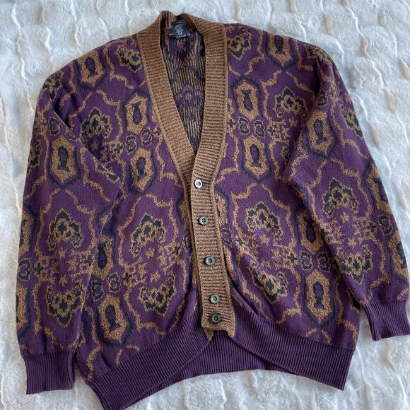 š„VTG Generra Made In USA Abstract Geometric Grandpa Grunge Cardigan Sweater - Picture 2 of 13